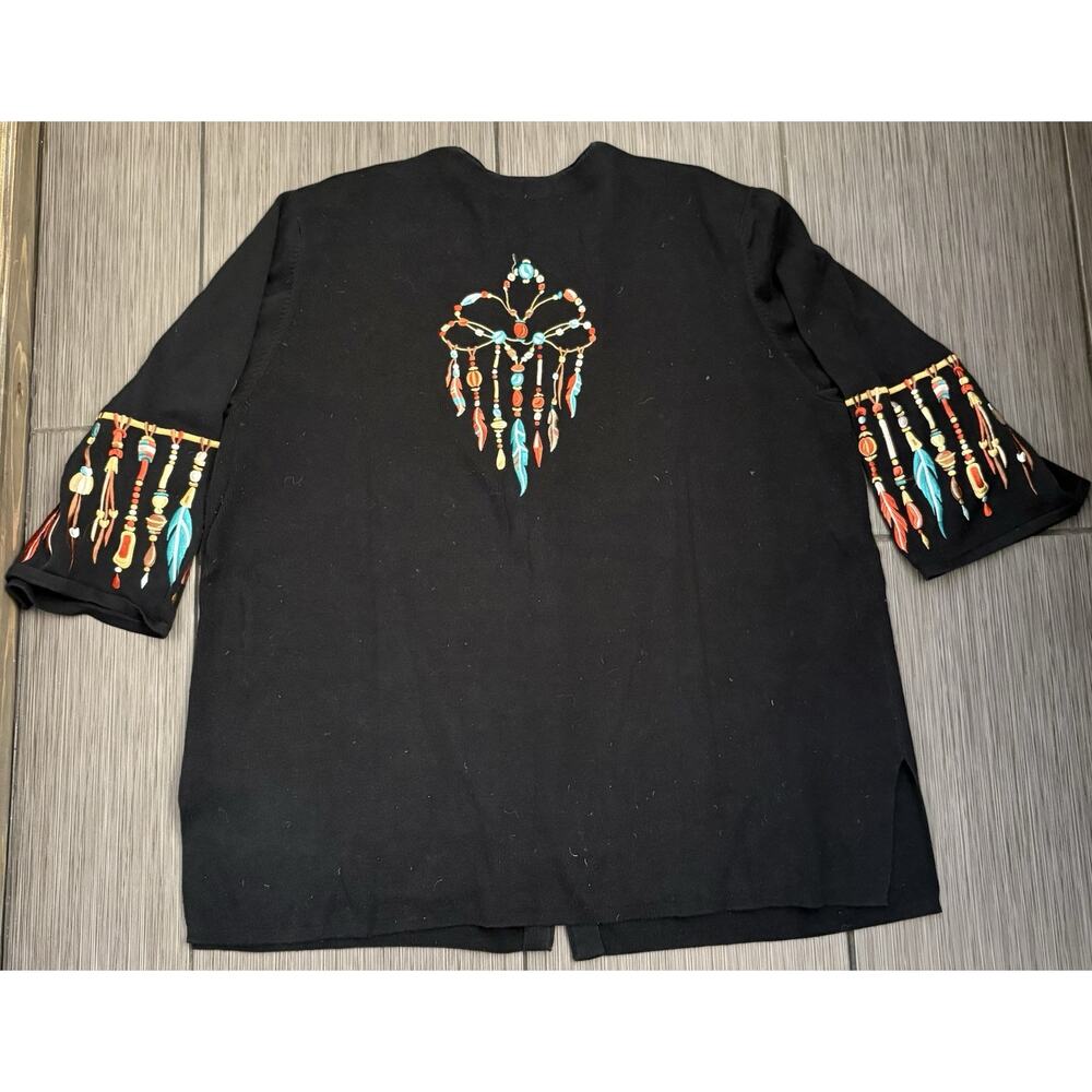 Bob Mackie's Wearable Art Indian Bead Embroidered 3/4 Sleeve Cardigan Black 4X - Picture 4 of 6